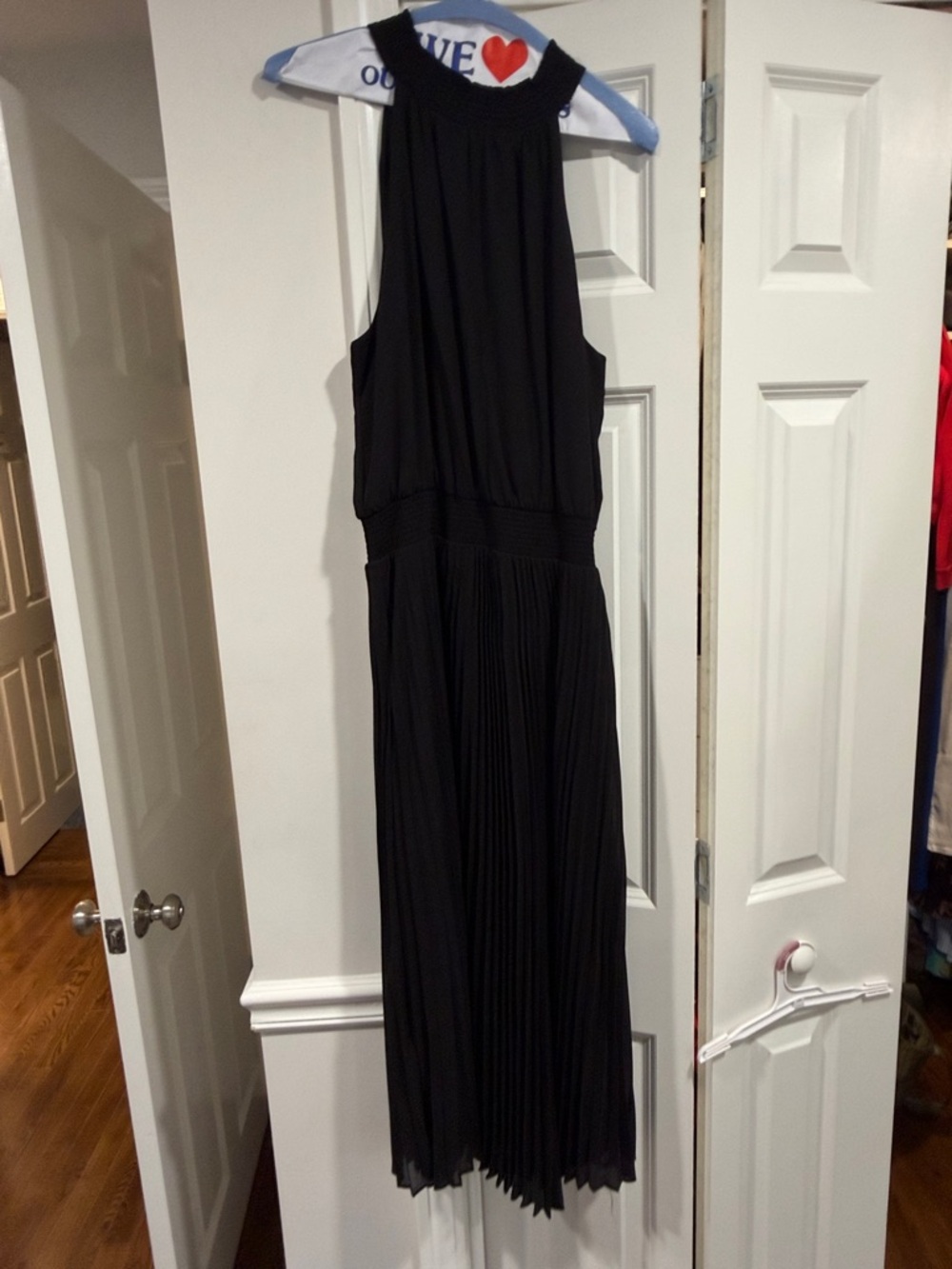 White House Black Market Black Pleated Maxi Halter Dress